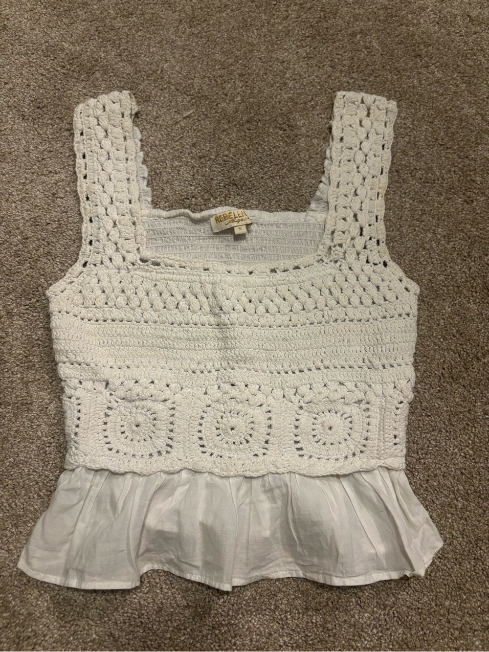 White Crochet Peplum Camisole